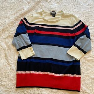 Lands' End women’s Striped Crewneck Sweater 3/4 sleeve cotton